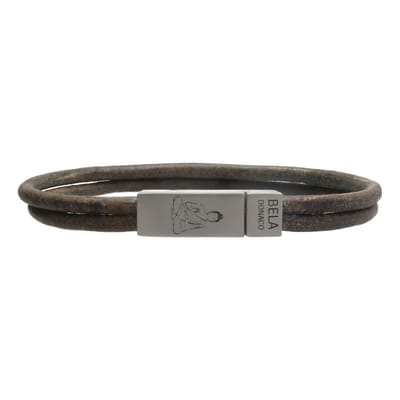 Bela Donaco Armband Business line W7 - Buddha - RVS - vintage donker groen-bruin leder