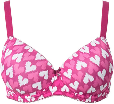 Ulla Popken - Dames - Beugelbeha hartjes zachte cups - Fuchsia - Maat 95C