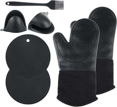 ByShane - Set van 6 ovenwanten hittebestendig tot 300 °C - kookhandschoenen met pannenlap - antislip - voor koken, bakken en grillen - mintgroen