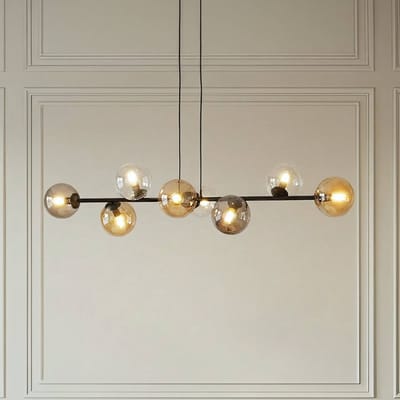 EMIBIG LIGHTING Hanglamp Glassy, 8-lamps, zwart, grafiet/amber/helder