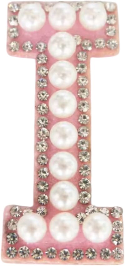 Strass Applicatie Alfabet Letter - 4,5 CM hoog - A t/m Z - Letter I - Roze met witte parels en stenen - Niet strijkbaar