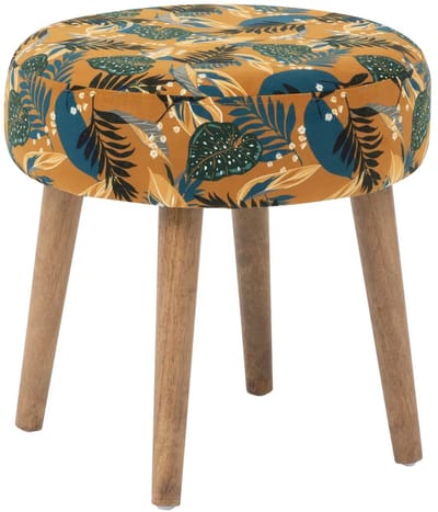 Atmosphera Bijzet krukje Jungle Boogie - okergeel - hout/stof - D38 x H40 cm - Meubels - Zitten