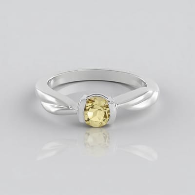 Cavill - Zilveren Damesring - 925 Sterling Zilver Geplatineerd - Gele Beryl 0,416 Ct Briljant - Elegante 5mm Ring Luxe Sieraad