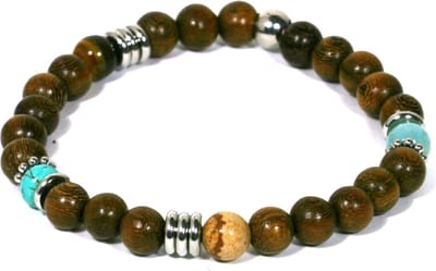 IbizaMen - heren - armband - robles - hout - turkoois - jaspis - turquoise - amazoniet - RVS - 8mm - 19cm