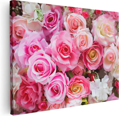 Artaza Canvas Schilderij Bloemen - 40x30 cm - Klein - Wanddecoratie Rozen - Muurdecoratie Woonkamer - Kamer Accessoires Roze