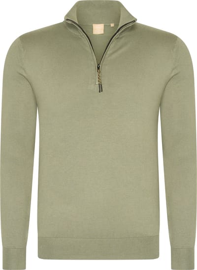 Mario Russo Half Zip Sweater - Trui Heren - Sweater Heren - Coltrui Heren - M - Agave Groen