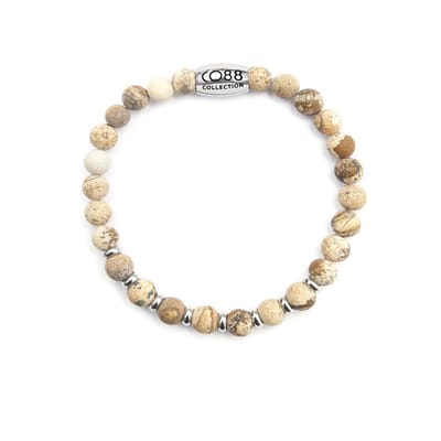 CO88 Collection Elemental 8CB 90034 Rekarmband met Stalen Element - Jaspis Natuursteen 6 mm - Maat L - Beige