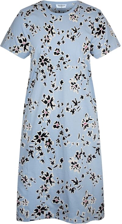 Gaubert Essential Dames Nachthemd Korte Mouw - Premium Gekamd Katoen - Bloemetjes - Lichtblauw - Maat S - GB-6814