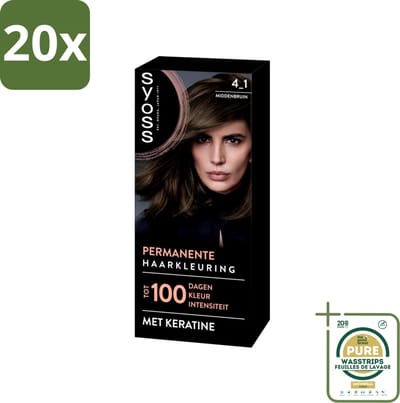 20 x SYOSS - Coloration 4-1 Middenbruin - Haarverf - Grijsdekking - Vermindert Haarbreuk - Grootverpakking - Haarverf - Permanent Haarkleuren - Grijsdekking - Haarverf 4-1 - Haarverf Middenbruin