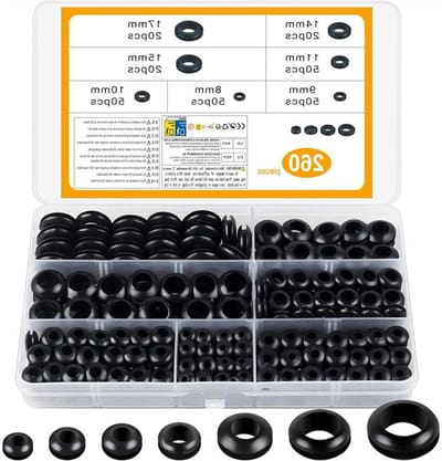 Complete Set van 260 Rubber Passage Ringen en Kabeldoorvoeren in 7 Maten voor Kabelbescherming en Elektrische Installaties in Auto, RV en Boot