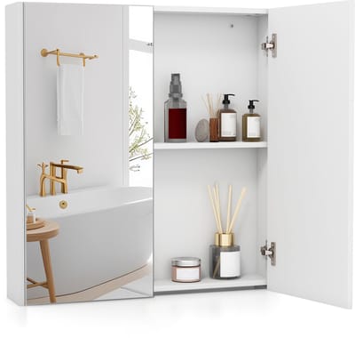 COSTWAY Spiegelkast badkamer, wandkast badkamerkast met spiegel, wandkast badkamer spiegel hout voor badkamer, 62 x 11.5 x 65cm, wit