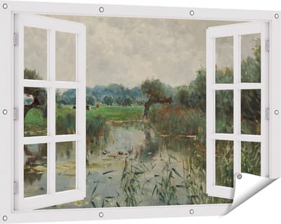 Gards Tuinposter Doorkijk In de Uiterwaarden van de IJssel - Willem Roelofs - 120x80 cm - Tuindoek - Tuindecoratie - Wanddecoratie buiten - Tuinschilderij