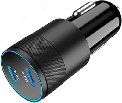 Autolader met 2X USB-C Poort 40W Snellader - compacte auto telefoon oplader - sigarettenaansteker - universeel - zwart