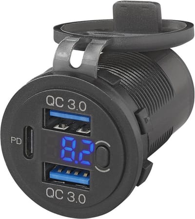 ProPlus USB-inbouwdoos met 3 poorten en voltmeter - Quick Charge 3.0 en Power Delivery - 12V-24V - met beschermend deksel