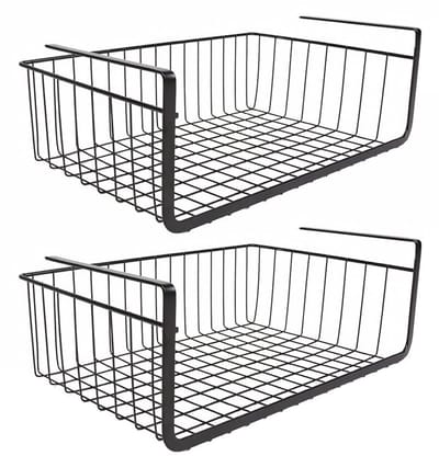 Unyqoos ® Zwarte Metalen Opbergmanden Set van 2 voor Keuken, Badkamer en Kantoororganisatie