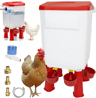 Drinker Voor Kippen 11L - Pluimvee Automatische Waterbak - Vlotter Waterregeling - 4 Verhoogde Poten - Preventie Van Vervuiling - 25x25x44 cm - PP Stevig - Voor Eenden & Ganzen & Kwartels - Boerderij & Achtertuin