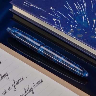 Dailygoods - Asvine C80 Vulpen met medium (M) #8 penpunt, grote handwerkpen met inkt-converter en pennendoosje, verzamel-set, blauw (Galaxy Blue)
