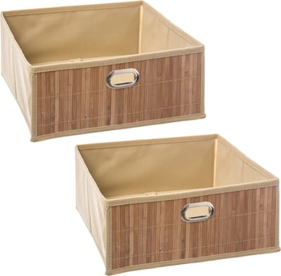 5Five Opbergmand/kastmand - 2x - 13L - beige - linnen/bamboe - 31 x 15 x 31 cm - vakkenkast manden