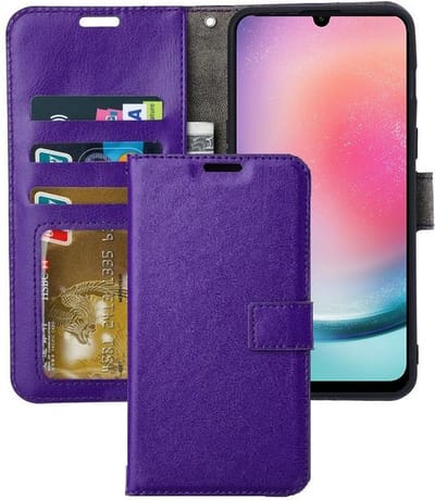 Portemonnee Book Case Hoesje Geschikt voor: Samsung Galaxy A14 - 5G & 4G - Paars