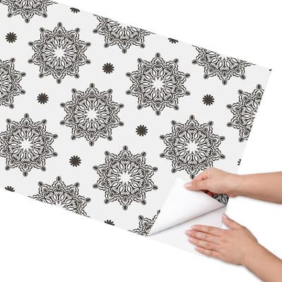 Coloray Meubel Wrap Folie - Zwart-wit Meubelfolie - 65x130 cm - Decoratiefolie Elegante mandala - Meubel Wrap Folie - Modern Meubelfolie - Plakfolie Meubels - Keuken decoratie - Achtergronden en patronen