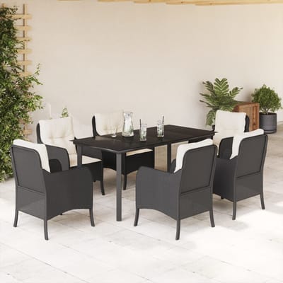 vidaXL - 7-delige - Tuinset - met - kussens - poly - rattan - zwart
