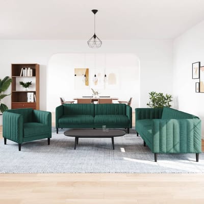 vidaXL - 3-delige - Loungeset - stof - donkergroen