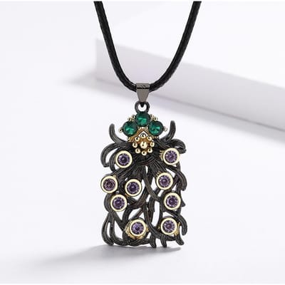 Pendentif Zircon Violet Style Bohème avec Bijoux Irréguliers en Forme de Fleur Noire et Or de Haute Qualité pour Fête Pull Please consult customer service. white