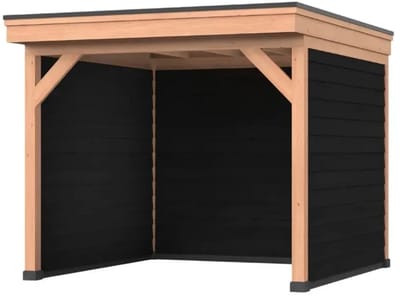 Douglas overkapping, 300 x 250, Met achterwand en twee zijwanden, Westwood Comfort Basic zwart