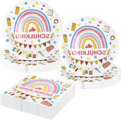 Servetten voor de eerste schooldag (3-laags), 33 x 33 cm, tafeldecoratie, feestservetten en kartonnen borden (20 stuks)