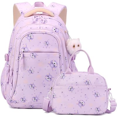 Nieuw Kattenpatroon Middelbare School Schooltas Meisje Twee Delig Set Basisschool Middelbare School Studenten Rugzak Grote Capaciteit 45*30*20cm / 26*11*18cm