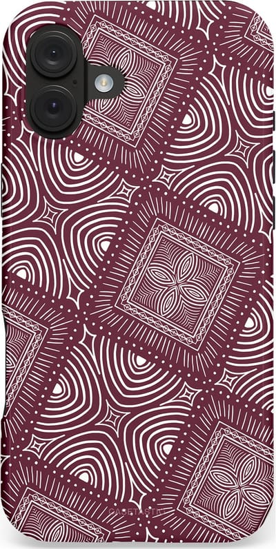 Casetastic hoesje geschikt voor Apple iPhone 16 Plus - MagSafe - Dubbellaagse bescherming - Bohemien Rood Design - Fashion Case - Grijs Donkergrijs Taupe