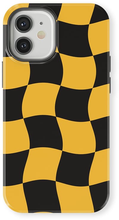 Checkered Warp Hoesje geschikt voor iPhone 12 | Geschikt Voor Mag | Uniek Design Hoesje | Beschermhoes geschikt voor iPhone 12 Yellow Rush