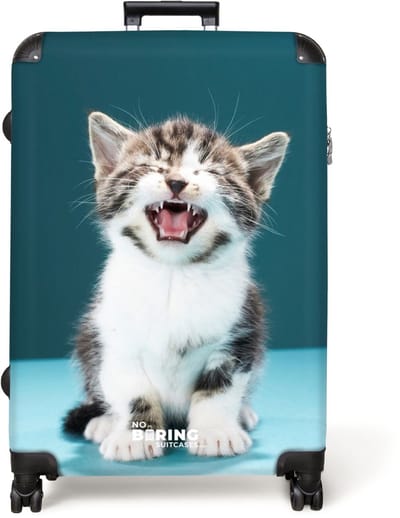 NoBoringSuitcases.com® - Koffer groot - Reiskoffer lichtgewicht - Kitten - Kat - Miauwen - Blauw - Rolkoffer met 4 wielen - Grote trolley XL - 98 liter bagage