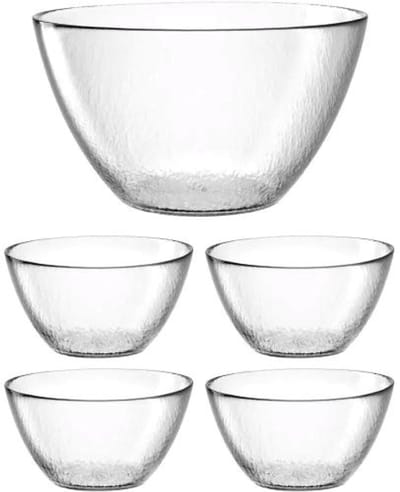 Leonardo Attivo 5-delig Schalenset – Transparant Glas – Saladeschaal & 4 Kleine Schalen – Vaatwasserbestendig - serveerschalen