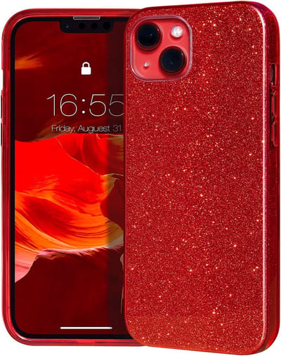 Hoesje Geschikt voor iPhone 14 Plus Glitter Siliconen backcover – Rood