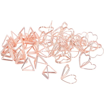100 stuks Vormige Paperclips Driehoekig en Hartvorm Dubbele Laag 3D Roségoud Metaal Paperclips voor Bestandscategorisatie beige