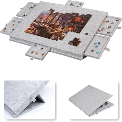 Puzzeltafel met Lades - Puzzel Werkstation - Puzzels Organiseren - Verstelbare Standaard - Voor 1500 Stukjes - Grijs