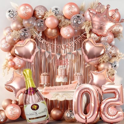 Feestelijke Versiering voor 50ste Verjaardag - Gelukkige Banner, Driehoekige Vlaggen, Ballonnen en Foliedecoraties
