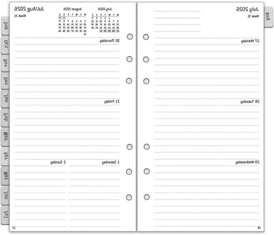 Wekelijkse Planner A6 met 6 Gaten, 1 Week op 2 Pagina's, Notities en Contactinformatie, Aug 2026 - Jul 2027, 100g/m², Ideaal voor Organisatie en Planning, 95 x 171 mm