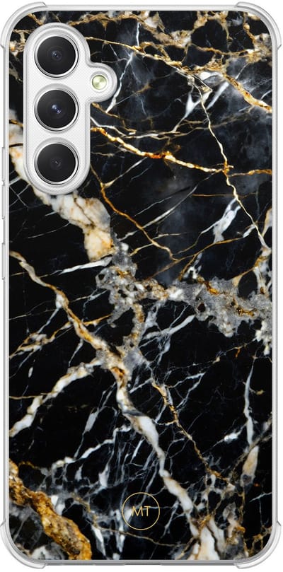 Hoesje (shockproof) geschikt voor Samsung Galaxy A54 - Black marble elegance - Extra sterke case - TPU/polycarbonaat - Marmer - Zwart, Transparant