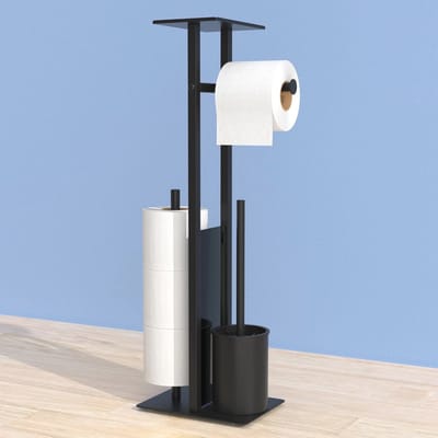 Stijlvolle Staande Toiletpapierhouder met Wc-Borstel en Vochtige Doekjeshouder - 4-in-1 Wc-Set