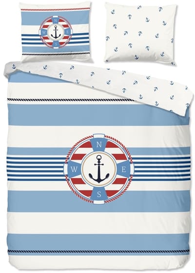 Pure dekbedovertrek maritiem met boei - 1 persoons 140x200/220 cm - Blauw - Microvezel