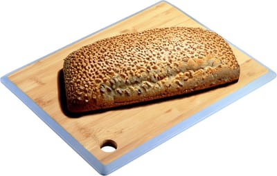 Kesper Keuken voedsel bereiden snijplank - 35 x 26 cm - bamboe hout - blauwe rand - luxe versie