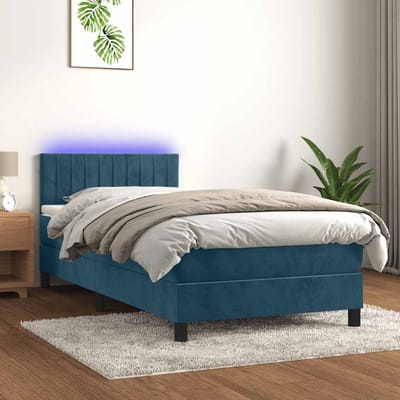 vidaXL - Boxspring - met - matras - en - LED - fluweel - donkerblauw - 90x190 - cm