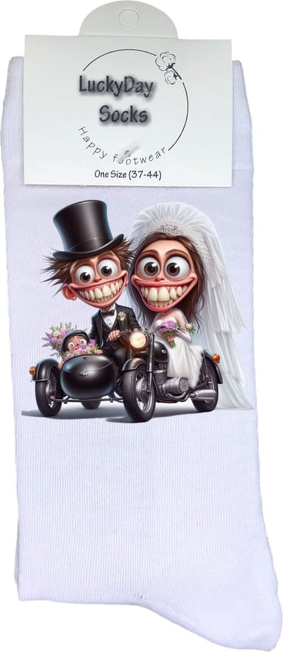 Trouwen - Opkikker - Grappige sokken - Valentijn cadeau - Verjaardag cadeau - Sint cadeau - Leuke sokken - Trouwpaar - Verliefd - Vrolijke sokken - Cadeautje - Grappig cadeau - Bruiloft - Kerstcadeau - Vaderdag - Moederdag - Socks maken Happy - 37-44