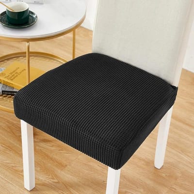 Housse de siège élastique unie imprimée pour housses de protection pour chaise de salle à manger, protecteur de chaise, housse de chaise épaisse extensible, coussin de chaise 1 piece black