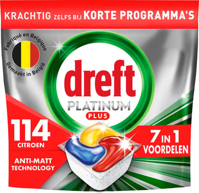 Dreft Platinum Plus All In One - Vaatwastabletten - Anti-dofheidstechnologie Citroen - Voordeelverpakking 6 x 19 Capsules