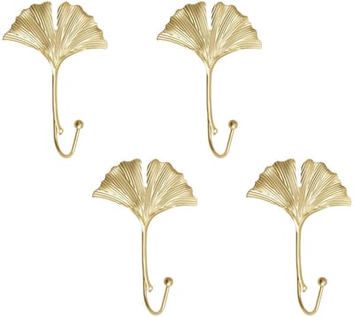Dailygoods- Haken Decoratieve Ginkgo Blad Vorm - 4 Stuks - Wandmontage Haken - IJzeren Haken - Waterdicht - Duurzaam Materiaal - Wandhaken