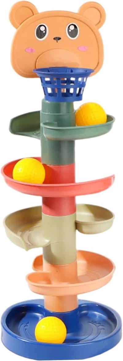 Kogeltoren Speelgoed - Motoriek Spel - Ontwikkeling Stimuleren - 5 Lagen Ballenbaan - 20x10x6 cm - Meerdere Kleuren