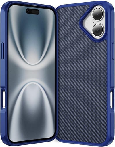 Case voor iPhone 16E met Magsafe, Carbon Fiber Textuur, Lichtgewicht Slim Fit, Schokbestendige Bumper en TPU Beschermhoes in Blauw